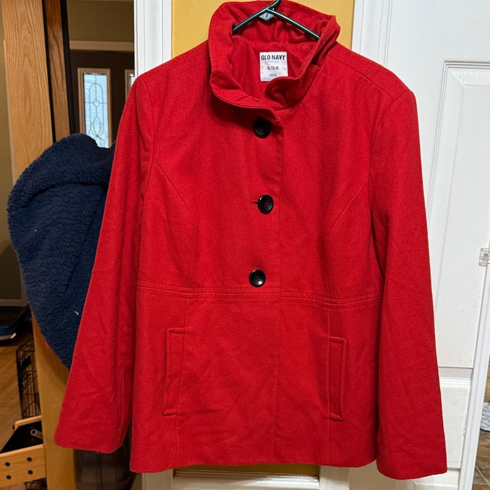 Old Navy Red Pea Coat Women’s XL Button Front Wool Blend Dress Coat